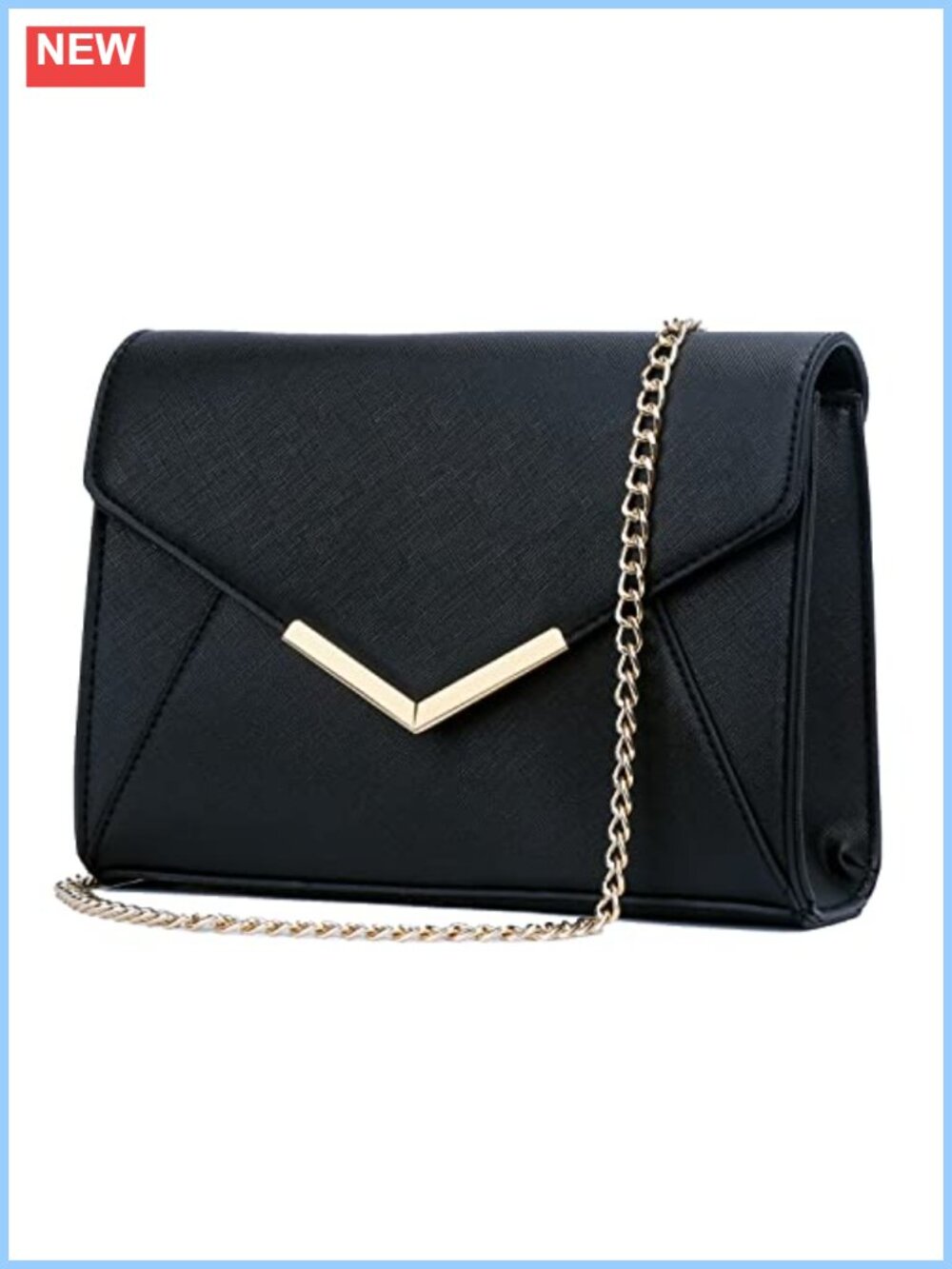 Faux Saffiano Leather Evening Clutch with Detachable Chain Strap